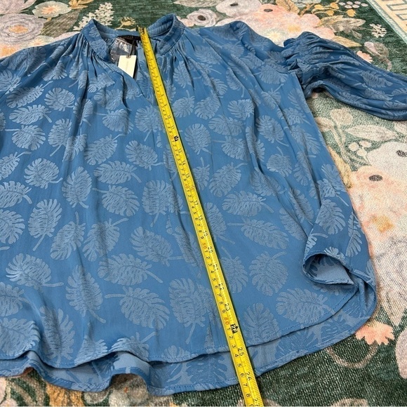 Anthropologie Palm Beach Blouse Current Air Small NWT Blue Leaf Long Sleeve - Picture 11 of 16